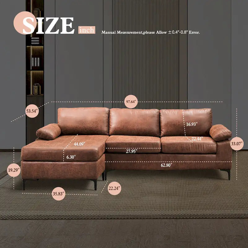 OVIOS Sofa szezlong dwustronny z zamszu w stylu połowy wieku z metalowymi nóżkami