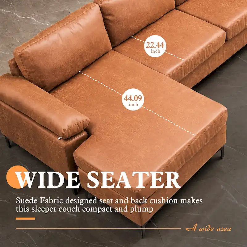 OVIOS Sofa szezlong dwustronny z zamszu w stylu połowy wieku z metalowymi nóżkami