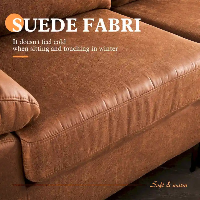 OVIOS Sofa szezlong dwustronny z zamszu w stylu połowy wieku z metalowymi nóżkami