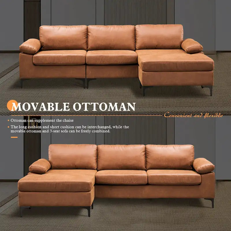 OVIOS Sofa szezlong dwustronny z zamszu w stylu połowy wieku z metalowymi nóżkami