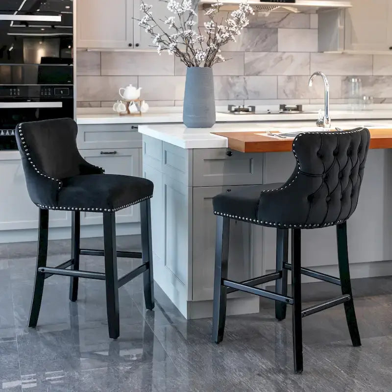 Tabourets de bar en velours à oreilles capitonnés, lot de 2