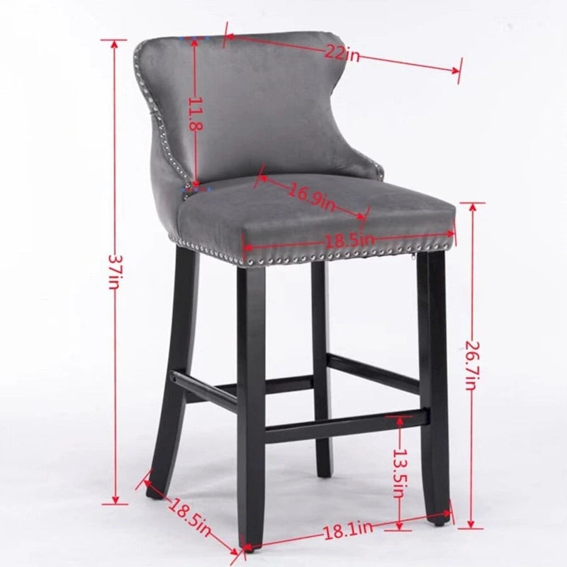 Tabourets de bar en velours à oreilles capitonnés, lot de 2