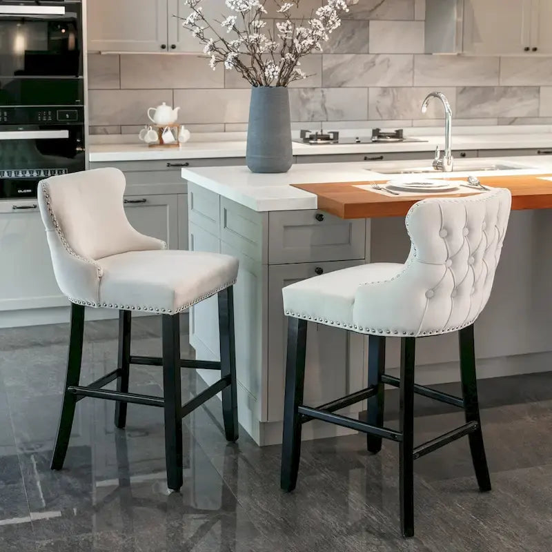 Tabourets de bar en velours à oreilles capitonnés, lot de 2