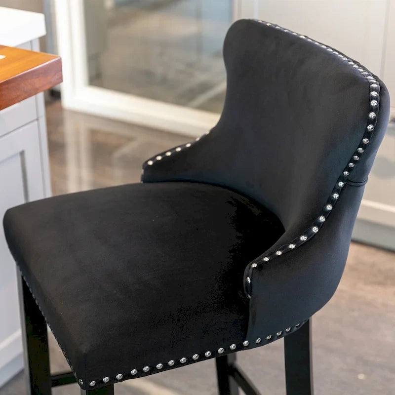 Tabourets de bar en velours à oreilles capitonnés, lot de 2
