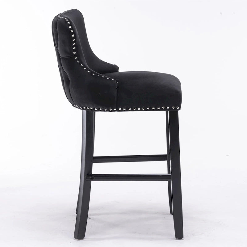 Tabourets de bar en velours à oreilles capitonnés, lot de 2