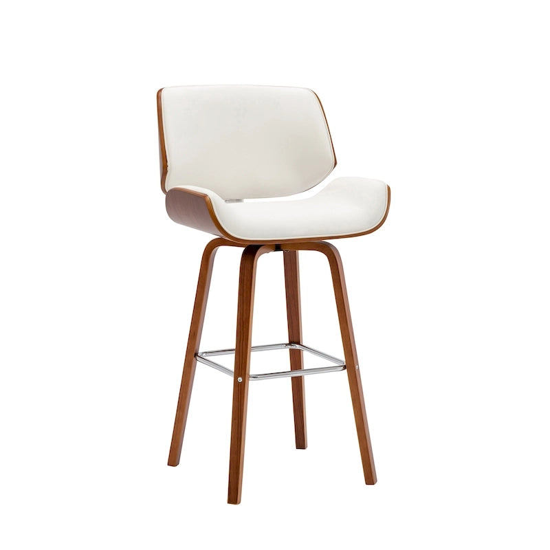Tabouret de comptoir pivotant Porthos Home Ori, cuir PU, pieds en bois avec repose-pieds