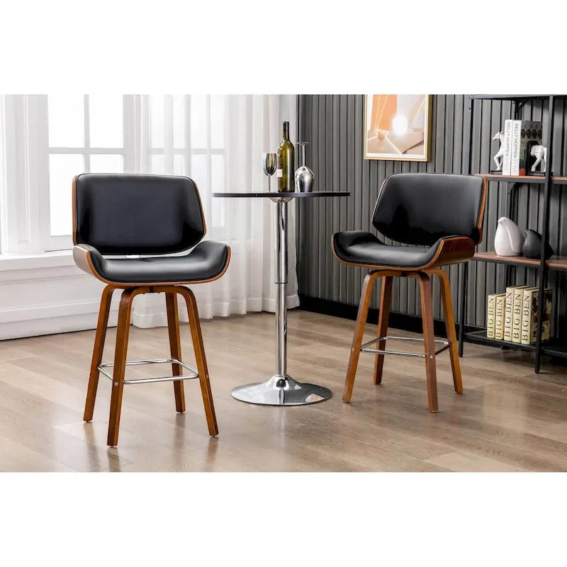 Tabouret de comptoir pivotant Porthos Home Ori, cuir PU, pieds en bois avec repose-pieds