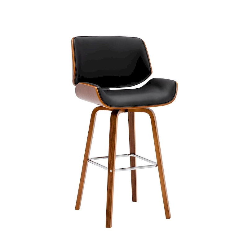 Tabouret de comptoir pivotant Porthos Home Ori, cuir PU, pieds en bois avec repose-pieds