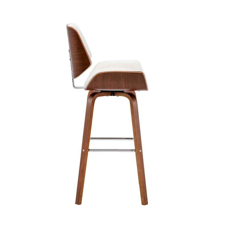 Tabouret de comptoir pivotant Porthos Home Ori, cuir PU, pieds en bois avec repose-pieds