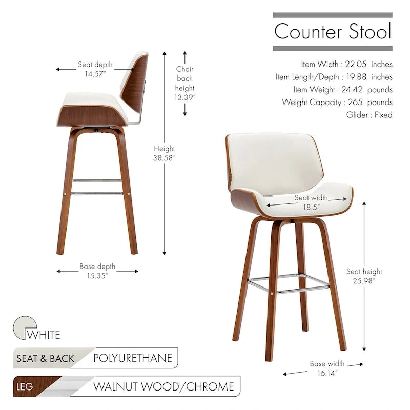 Tabouret de comptoir pivotant Porthos Home Ori, cuir PU, pieds en bois avec repose-pieds