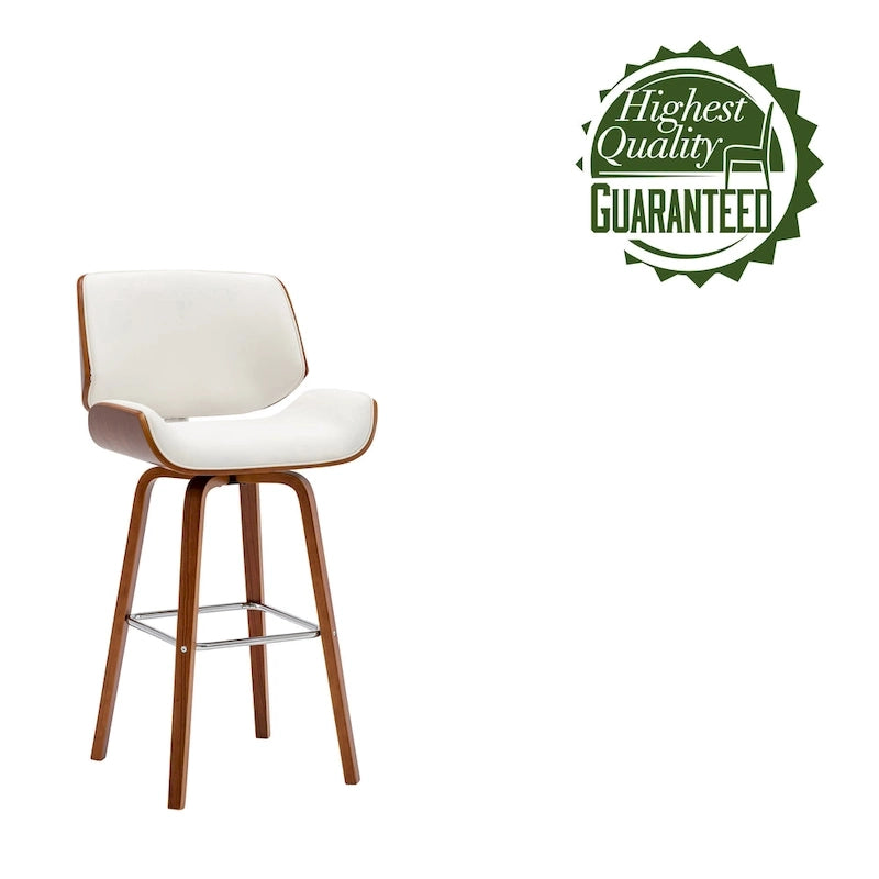 Tabouret de comptoir pivotant Porthos Home Ori, cuir PU, pieds en bois avec repose-pieds
