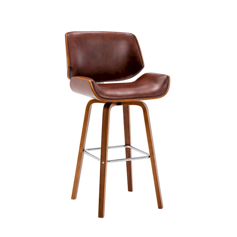 Tabouret de comptoir pivotant Porthos Home Ori, cuir PU, pieds en bois avec repose-pieds