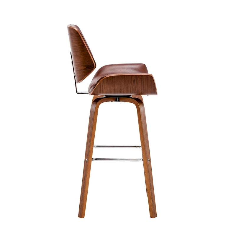 Tabouret de comptoir pivotant Porthos Home Ori, cuir PU, pieds en bois avec repose-pieds