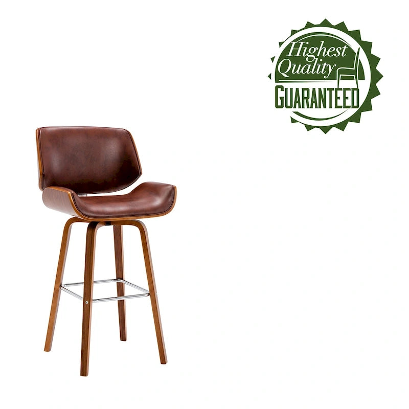 Tabouret de comptoir pivotant Porthos Home Ori, cuir PU, pieds en bois avec repose-pieds