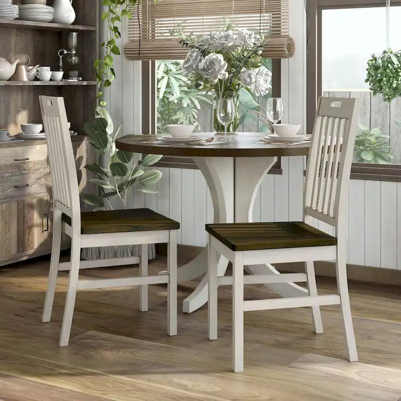 Chaises de salle à manger à lattes arrière en bois blanc antique Derry Farmhouse par Furniture of America (Lot de 2)