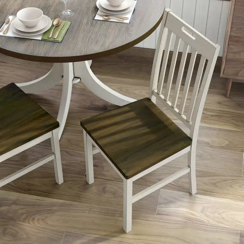 Chaises de salle à manger à lattes arrière en bois blanc antique Derry Farmhouse par Furniture of America (Lot de 2)