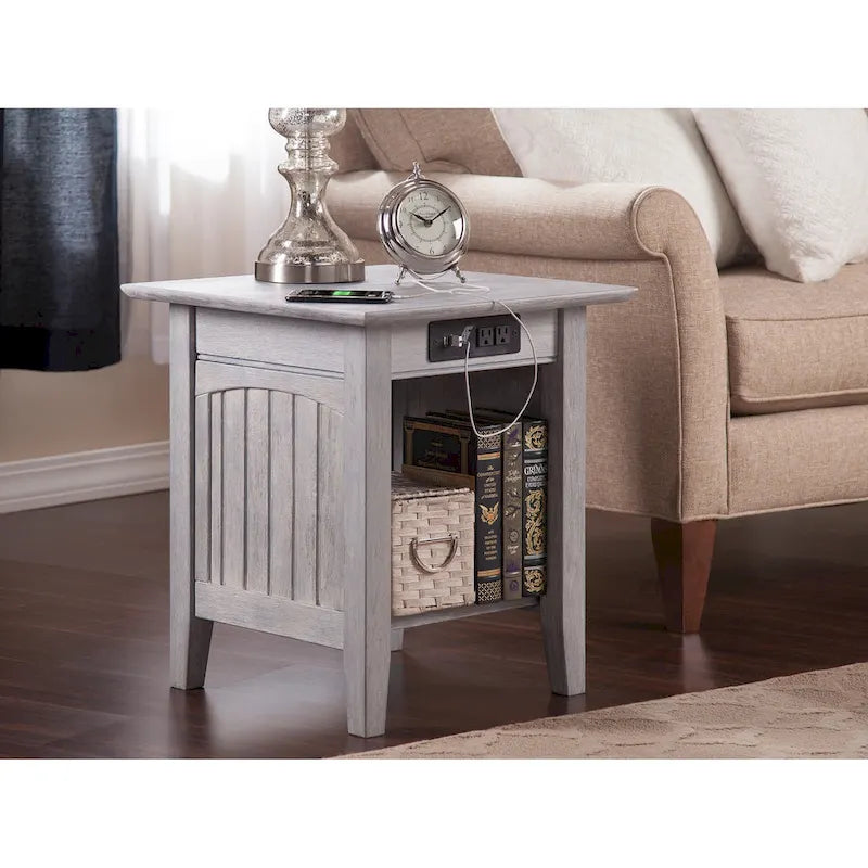 Table d'appoint AFI Nantucket avec chargeur intégré couleur bois flotté