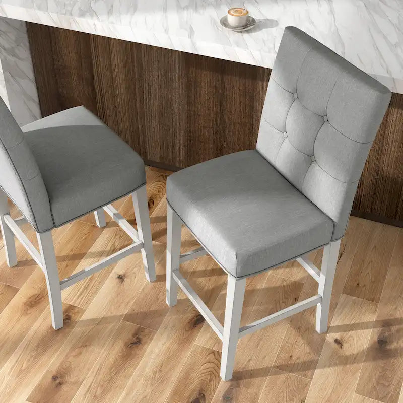 Szare krzesła barowe tapicerowane pikowane Tia (zestaw 2) marki Furniture of America