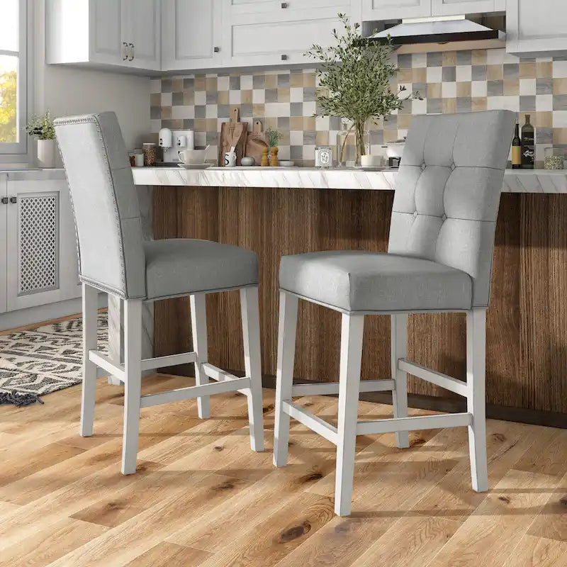 Szare krzesła barowe tapicerowane pikowane Tia (zestaw 2) marki Furniture of America