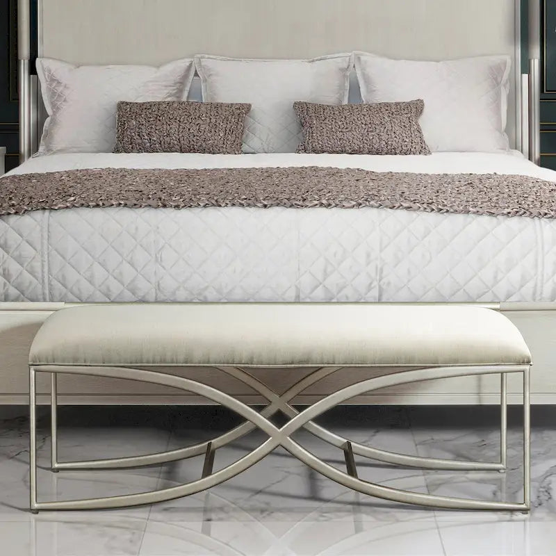 Banc rembourré Mantalia de Roundhill Furniture avec cadre en métal, couleur champagne