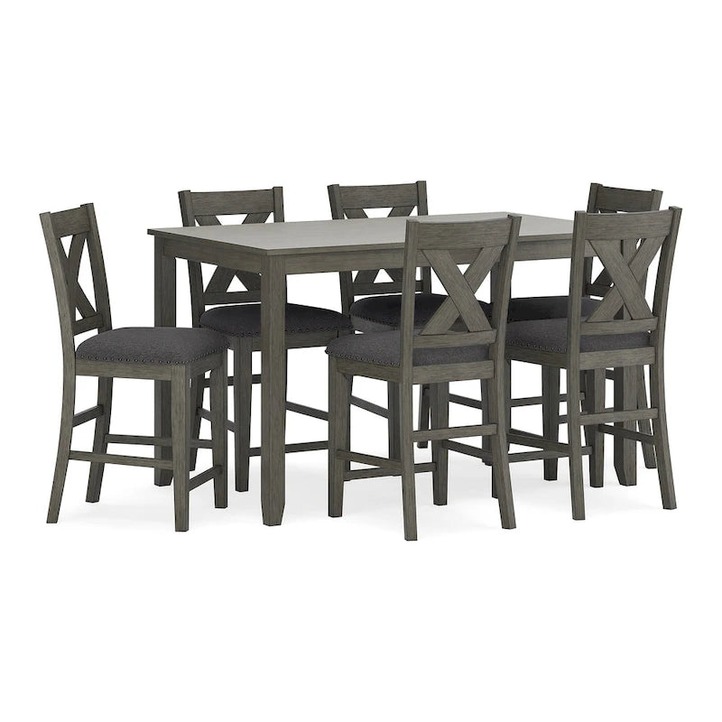 Table et tabourets de bar à hauteur de comptoir gris Caitbrook Signature Design by Ashley (ensemble de 7)