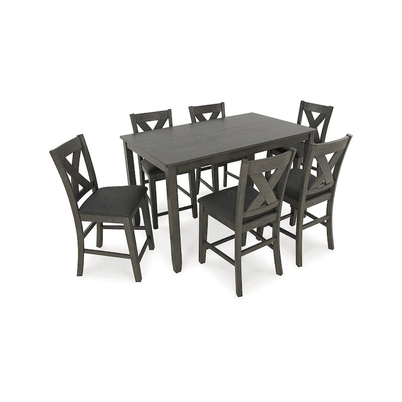 Table et tabourets de bar à hauteur de comptoir gris Caitbrook Signature Design by Ashley (ensemble de 7)