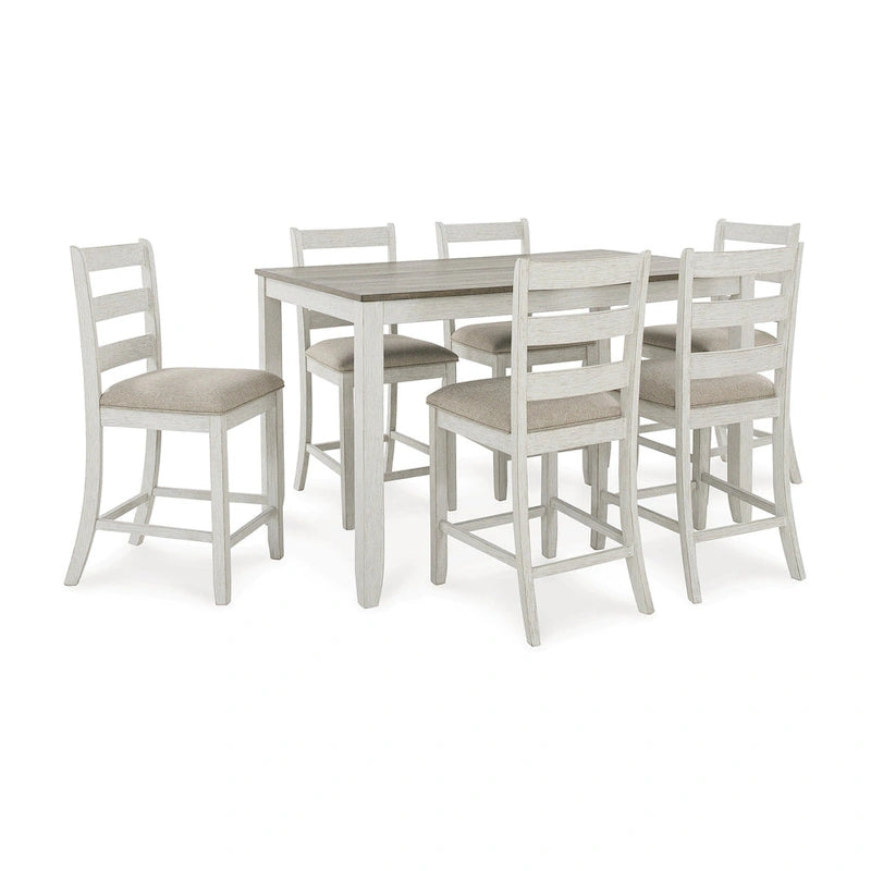 Table à manger et tabourets de bar à hauteur de comptoir Signature Design by Ashley Skempton blanc (lot de 7)