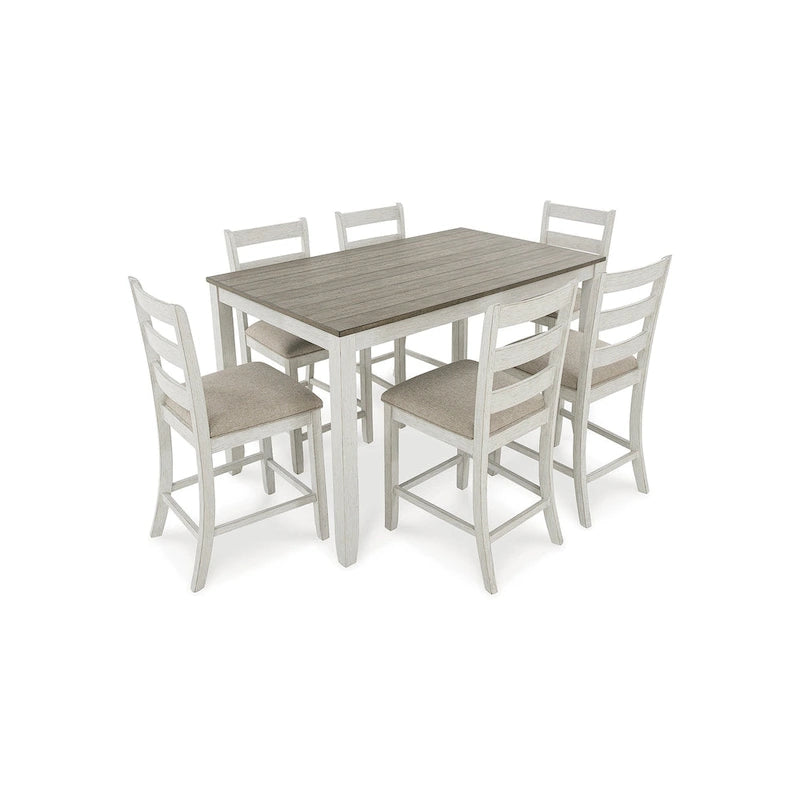 Table à manger et tabourets de bar à hauteur de comptoir Signature Design by Ashley Skempton blanc (lot de 7)