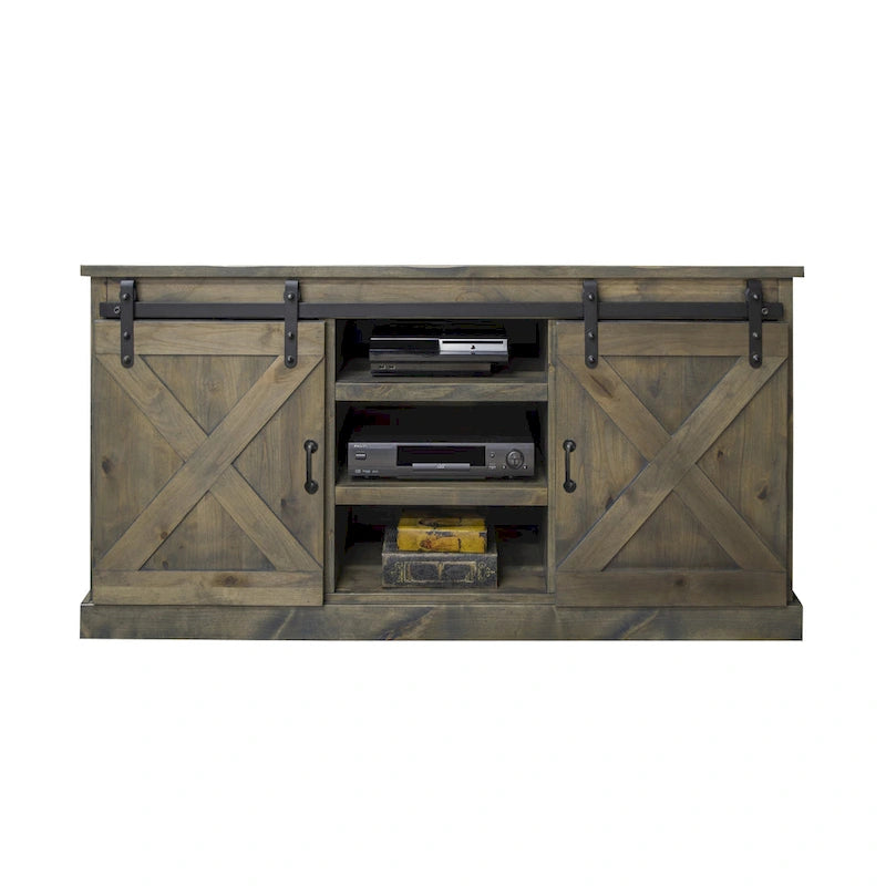 Meuble TV d'angle Bridgevine Home Farmhouse 66 pouces pour téléviseurs jusqu'à 80 pouces, aucun assemblage requis, finition aspect bois de grange