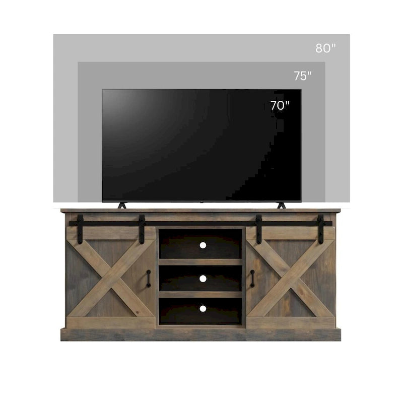 Meuble TV d'angle Bridgevine Home Farmhouse 66 pouces pour téléviseurs jusqu'à 80 pouces, aucun assemblage requis, finition aspect bois de grange