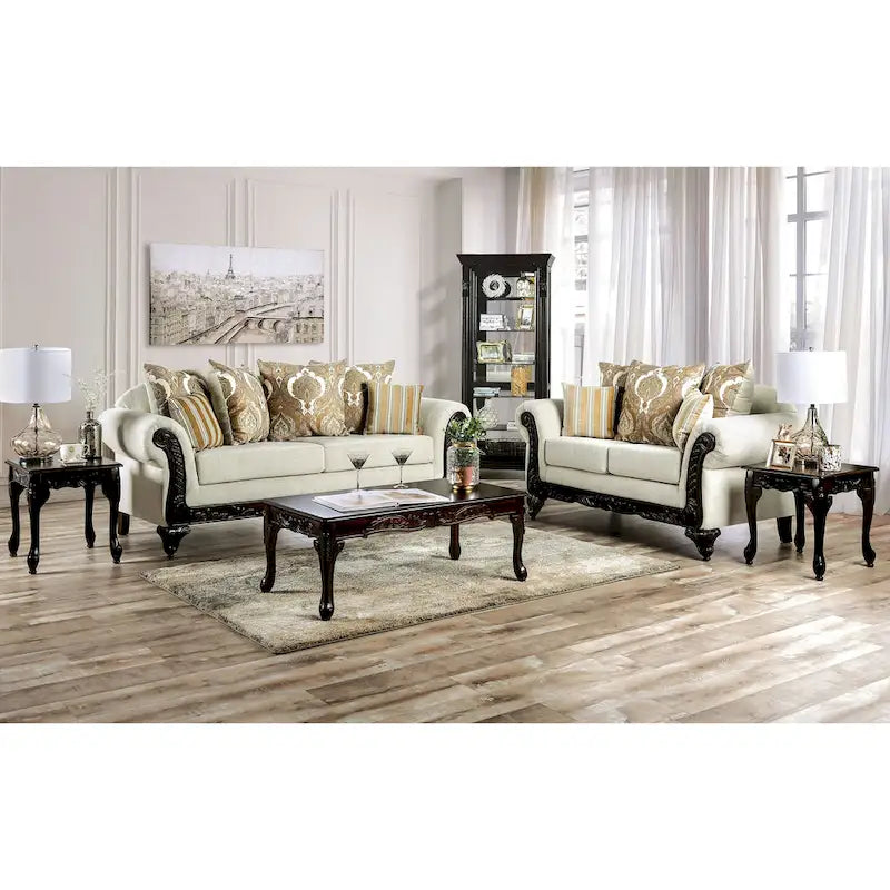 Canapé traditionnel Brondon en chenille crème avec accoudoirs roulés, par Furniture of America