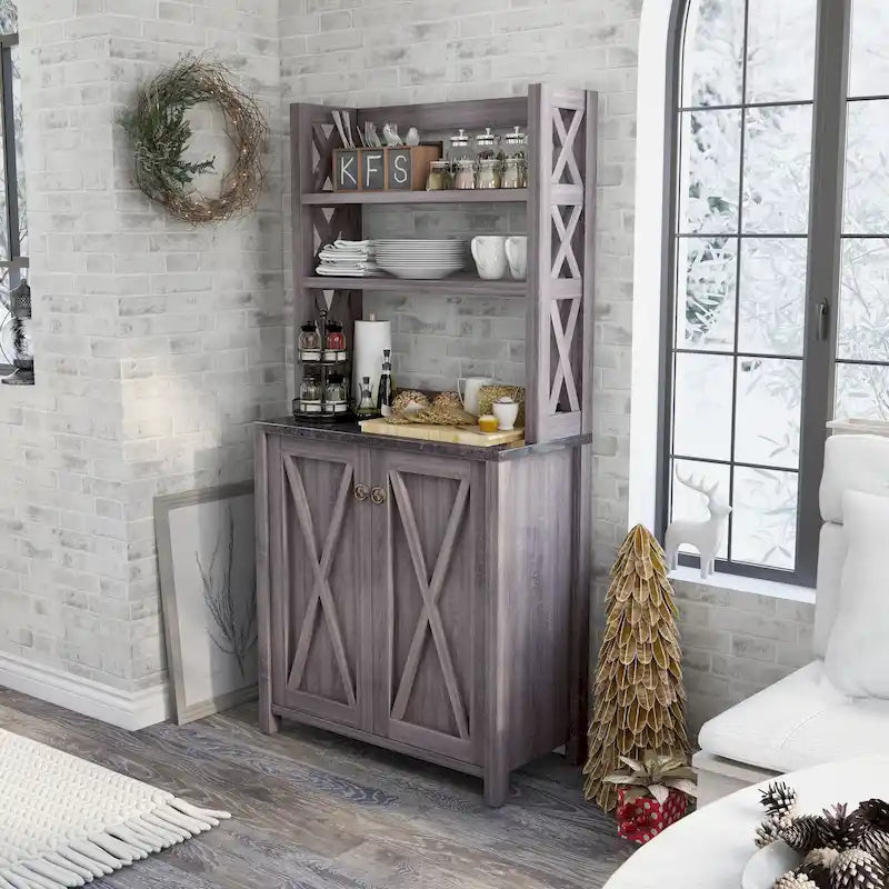 Meuble de cuisine pour micro-ondes multi-étagères en bois rustique Figg par Furniture of America