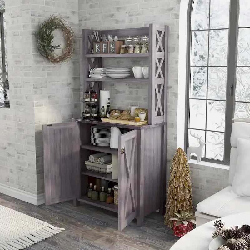 Meuble de cuisine pour micro-ondes multi-étagères en bois rustique Figg par Furniture of America
