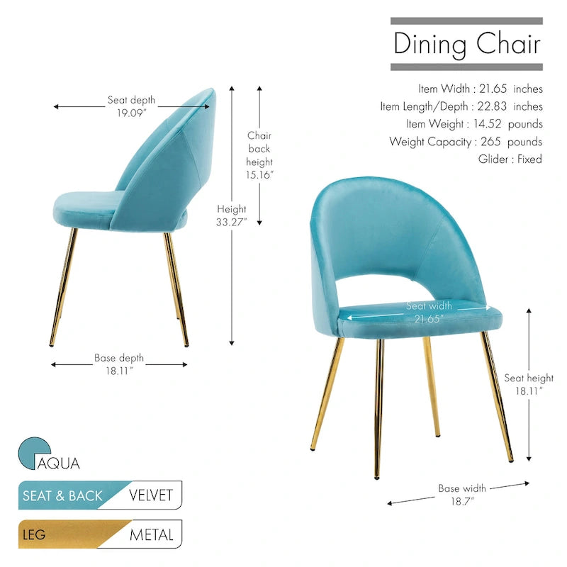 Chaises de salle à manger en velours Batia de Porthos Home avec pieds en métal doré (lot de 2)