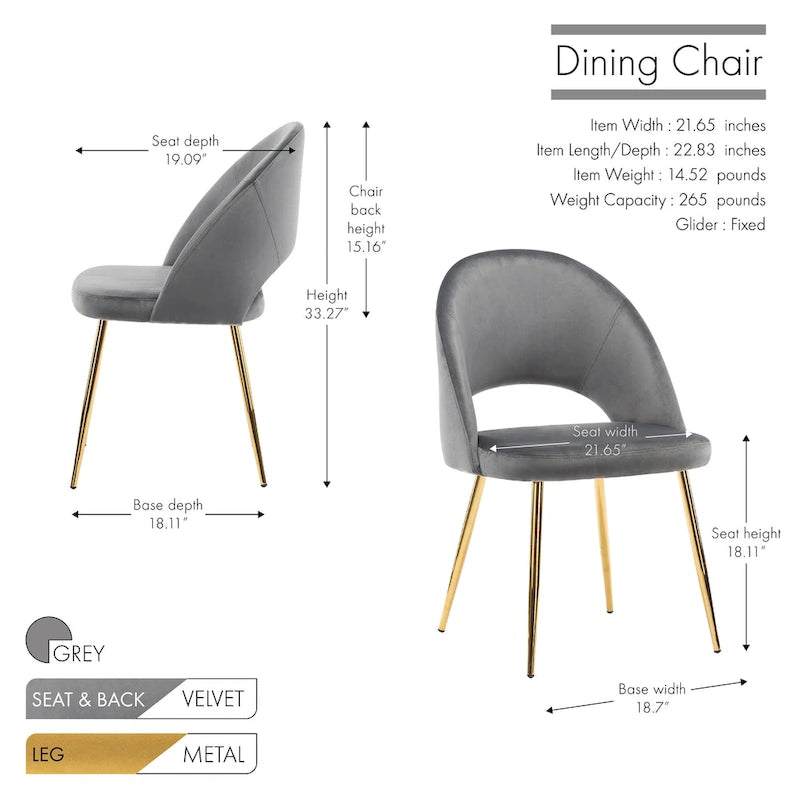 Chaises de salle à manger en velours Batia de Porthos Home avec pieds en métal doré (lot de 2)