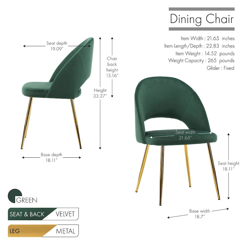 Chaises de salle à manger en velours Batia de Porthos Home avec pieds en métal doré (lot de 2)
