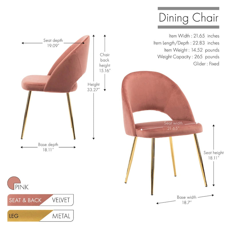Chaises de salle à manger en velours Batia de Porthos Home avec pieds en métal doré (lot de 2)