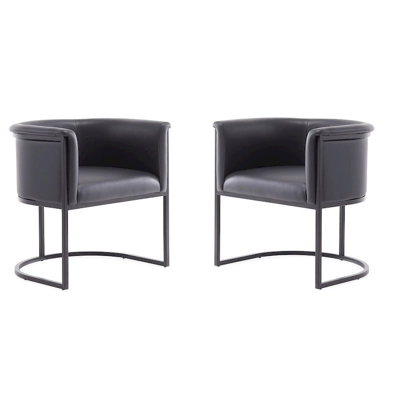 Chaise de salle à manger Bali (lot de 2) en similicuir noir et couleur selle
