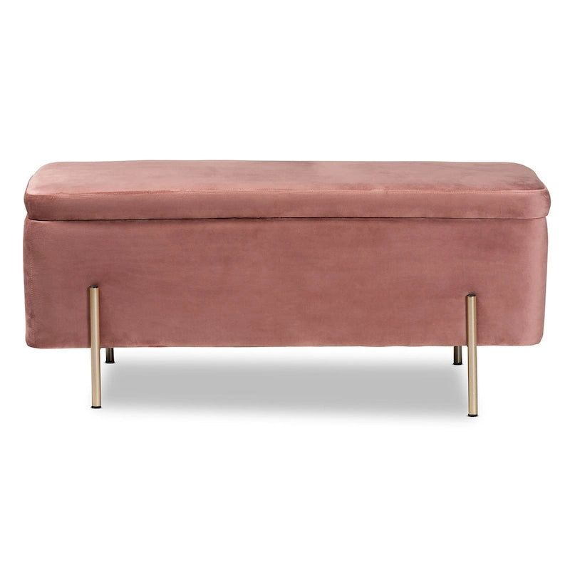 Banc de rangement en métal rembourré en velours Rockwell, style contemporain, glamour et luxe