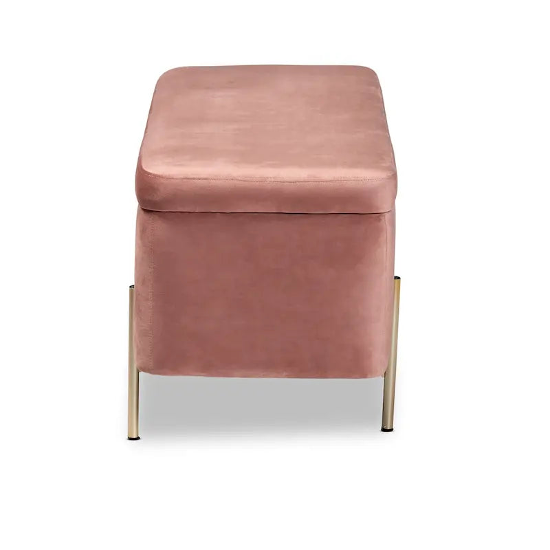 Banc de rangement en métal rembourré en velours Rockwell, style contemporain, glamour et luxe