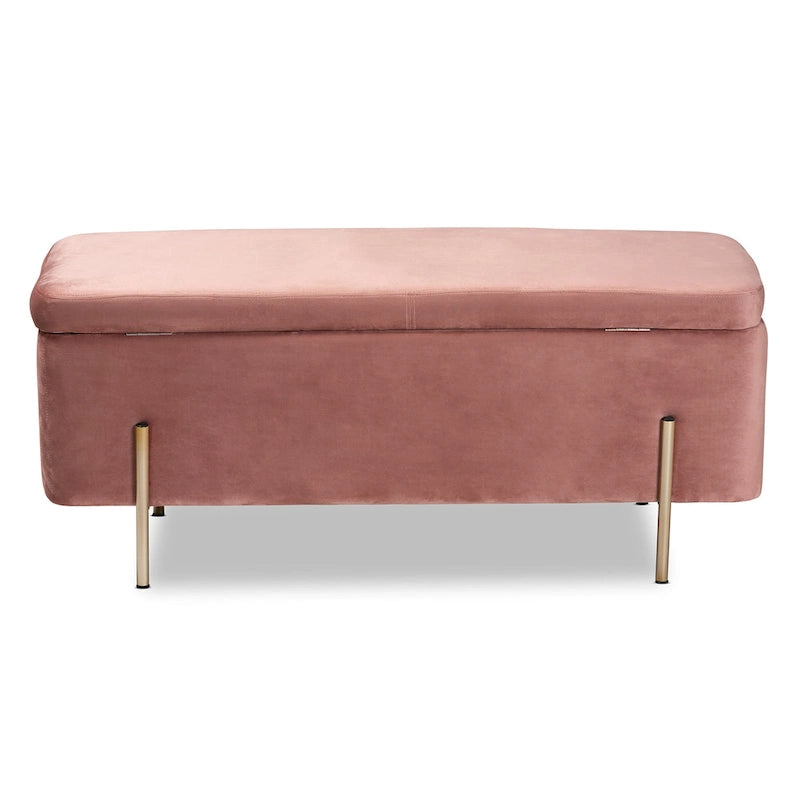 Banc de rangement en métal rembourré en velours Rockwell, style contemporain, glamour et luxe