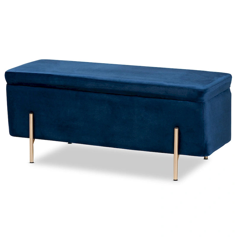 Banc de rangement en métal rembourré en velours Rockwell, style contemporain, glamour et luxe