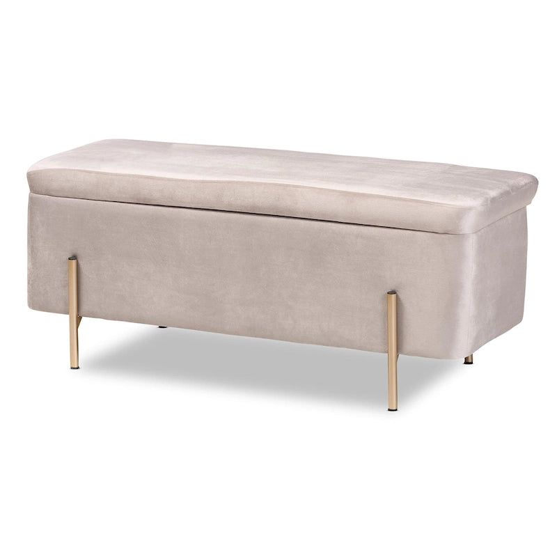 Banc de rangement en métal rembourré en velours Rockwell, style contemporain, glamour et luxe