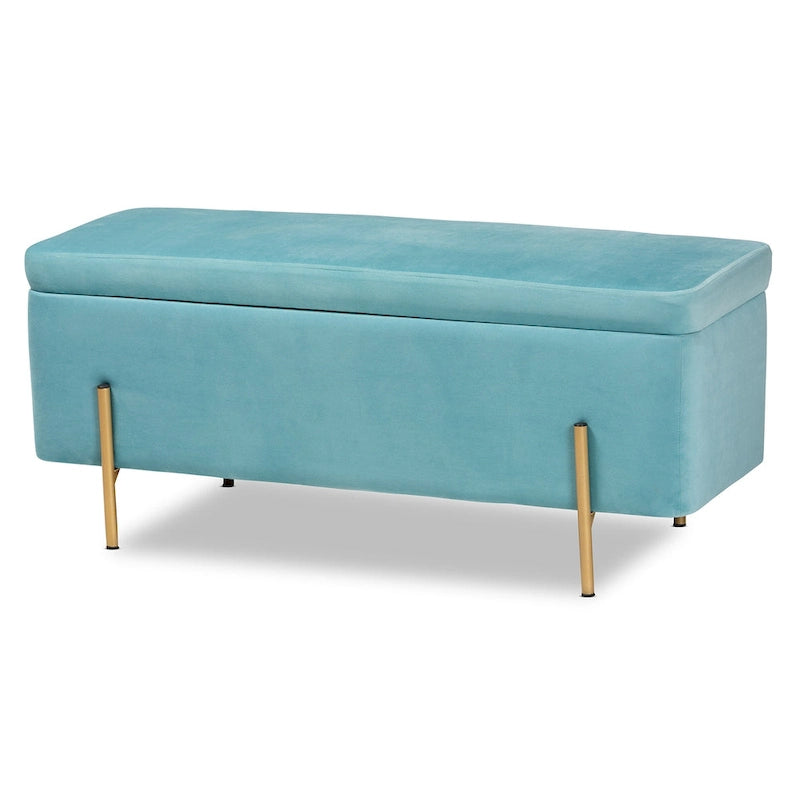 Banc de rangement en métal rembourré en velours Rockwell, style contemporain, glamour et luxe