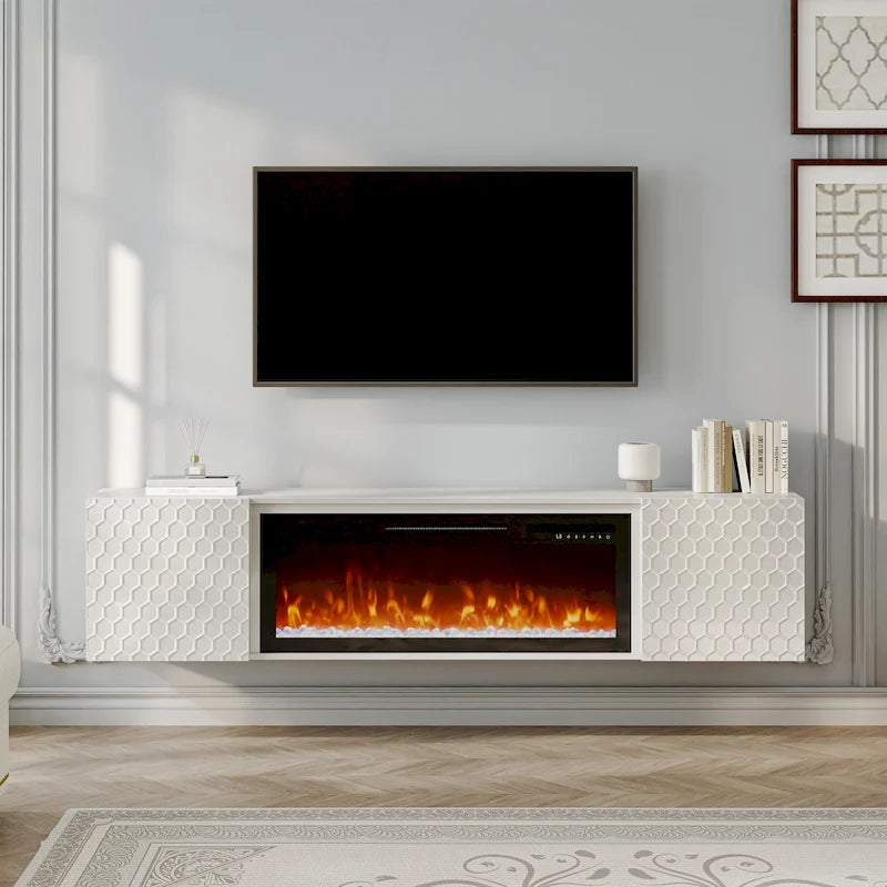 Meuble TV mural MDF de 67 po avec foyer électrique de 36 po