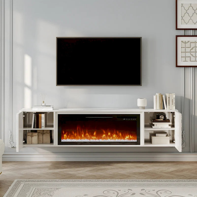 Meuble TV mural MDF de 67 po avec foyer électrique de 36 po