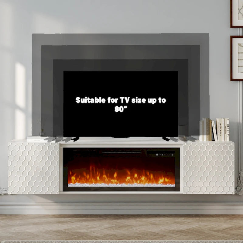 Meuble TV mural MDF de 67 po avec foyer électrique de 36 po