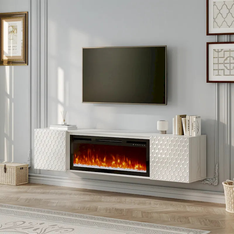 Meuble TV mural MDF de 67 po avec foyer électrique de 36 po