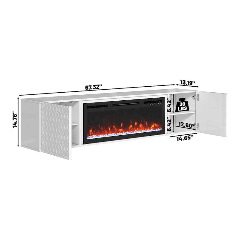 Meuble TV mural MDF de 67 po avec foyer électrique de 36 po