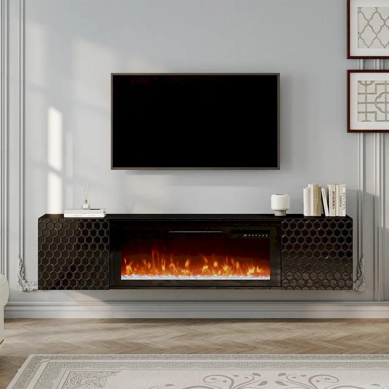 Meuble TV mural MDF de 67 po avec foyer électrique de 36 po